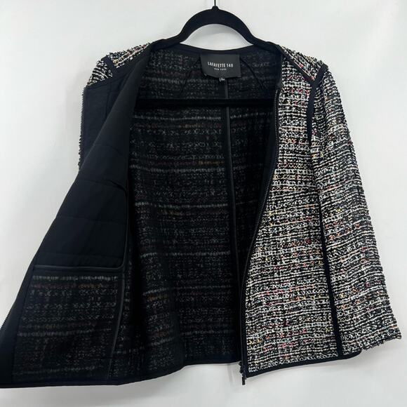 Lafayette 148 Keaton Tweed Blazer Jacket Rainbow Multicolor Pockets Black Petite - Picture 13 of 15